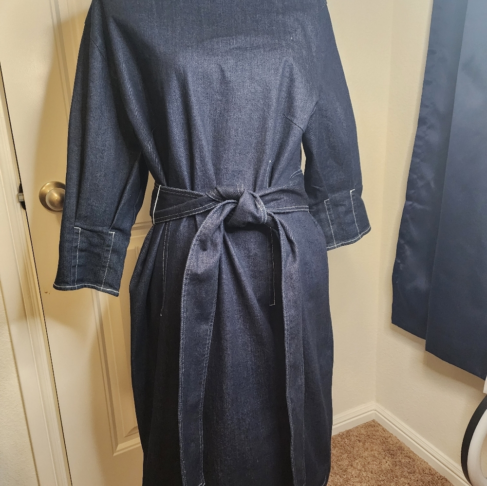 Eloquii Blue Sheath Dress with Cuffed Sleeves